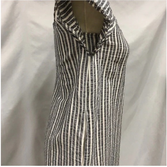 Linen LUSH DRESS Cold Shoulder Cotton Blend Size M Blue White - Picture 4 of 9